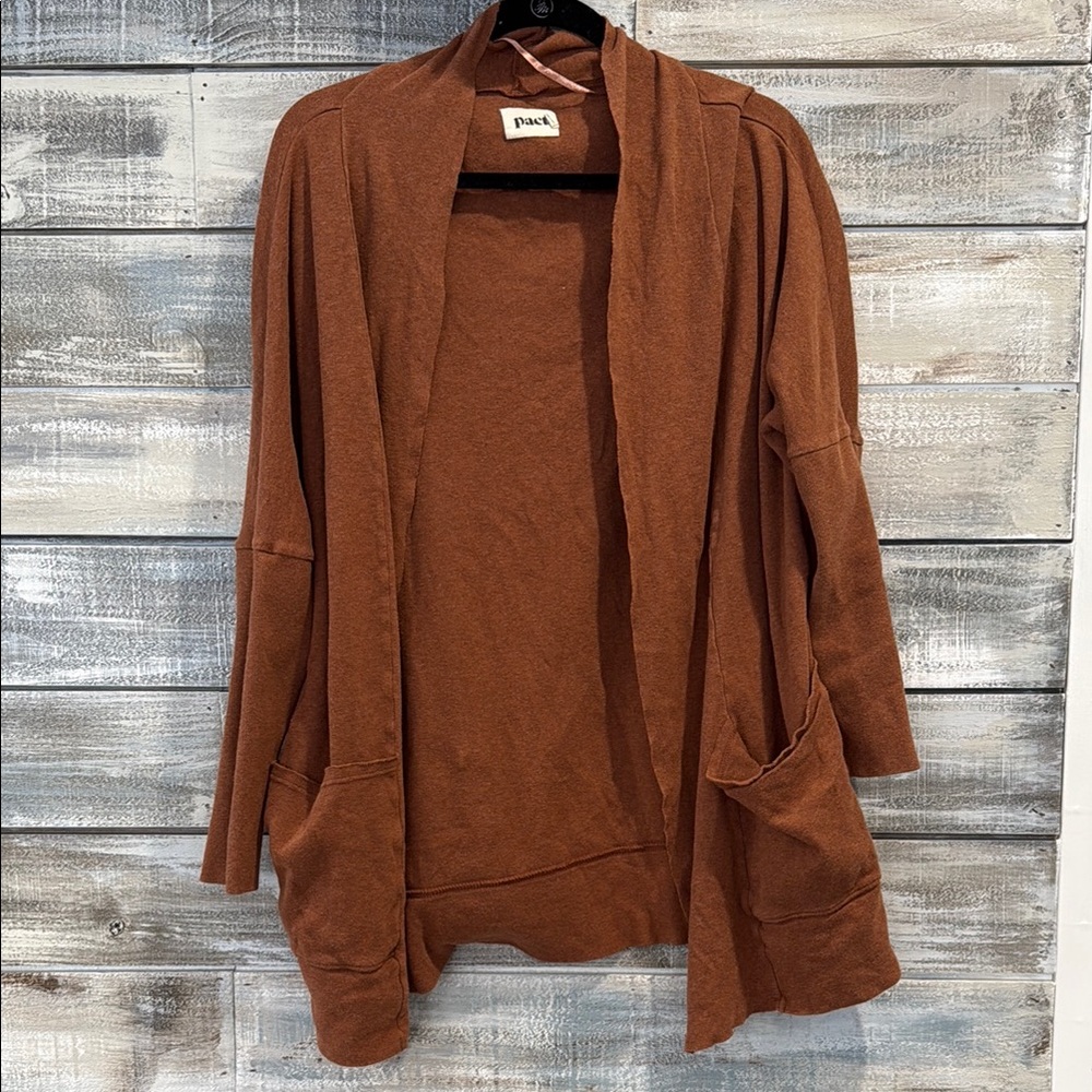 Pact rust brown cardigan women’s L/XL organic cotton linen open front